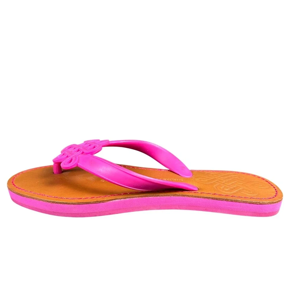Diane von Furstenberg Hot Pink Love Knot Leather Jelly Thong Flip Flop Sandals 6